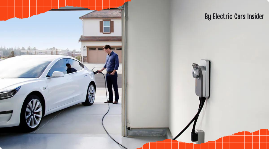 Home charging station for electric vehicle - EV plugged into a home charger