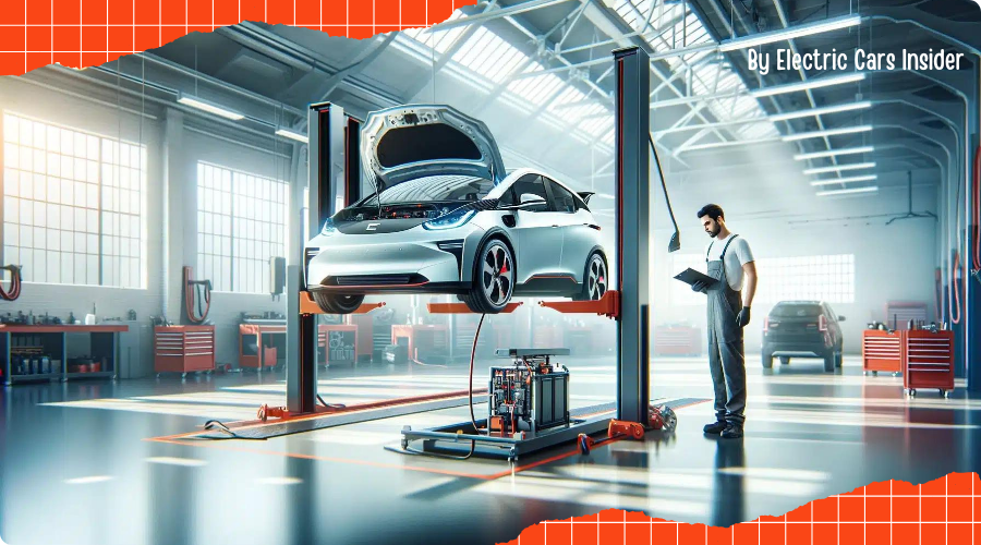 Electric car maintenance - A technician inspecting an EV battery