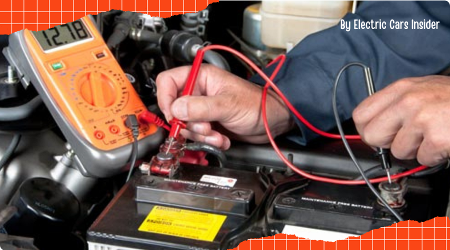 Electric vehicle battery maintenance - Technician inspecting an EV battery